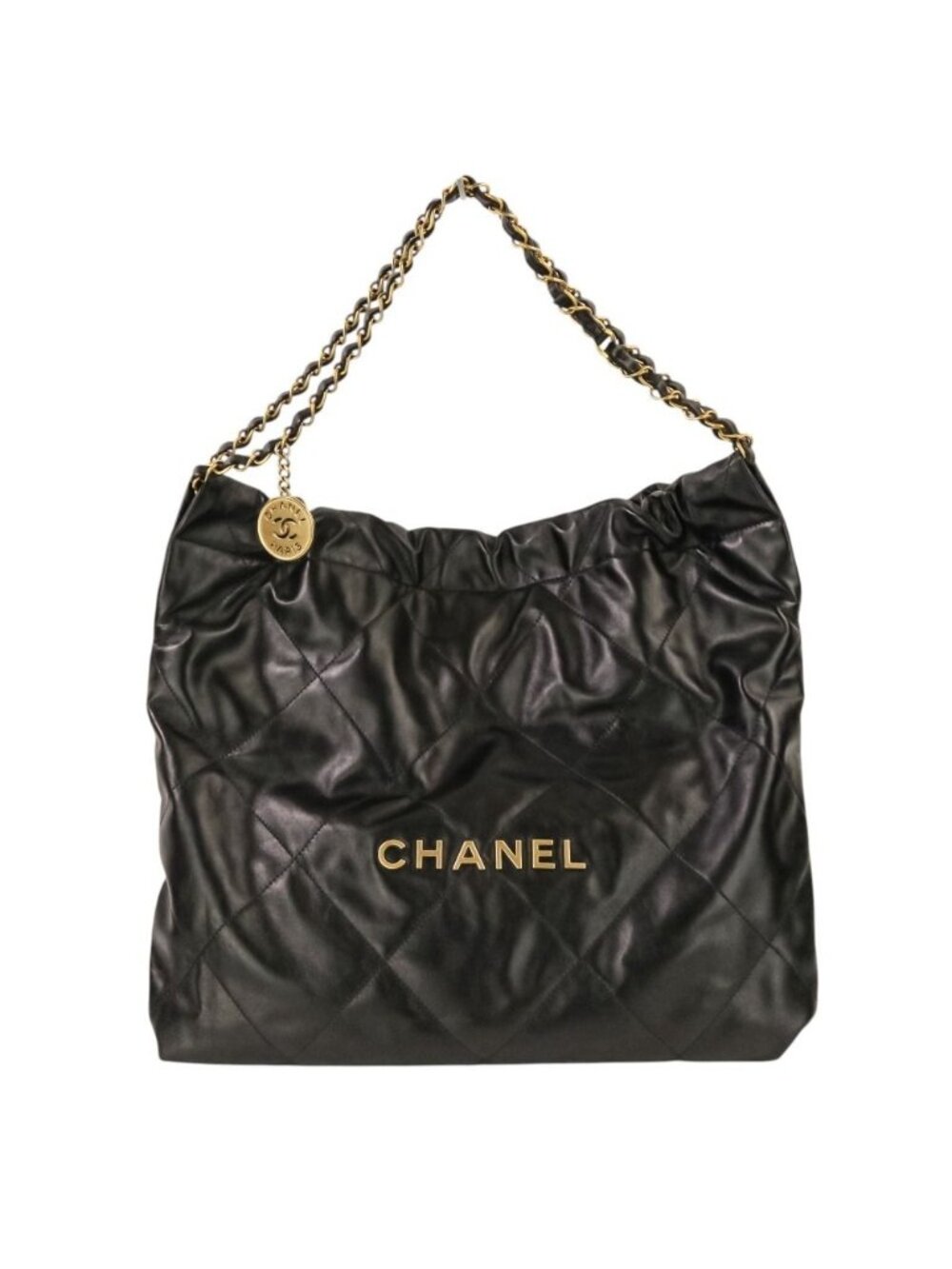 Chanel 22 Small Quilted Chain Shoulder Bag Black Gold Colored